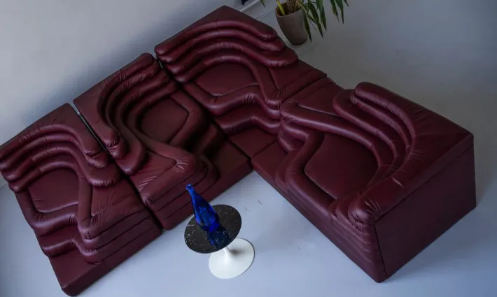 Pamono Terrazza Landscapes in Burgundy Leather by Ubald Klug for de Sede, 1970s, Set of 4 Outlet