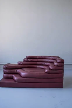 Pamono Terrazza Landscapes in Burgundy Leather by Ubald Klug for de Sede, 1970s, Set of 4 Outlet