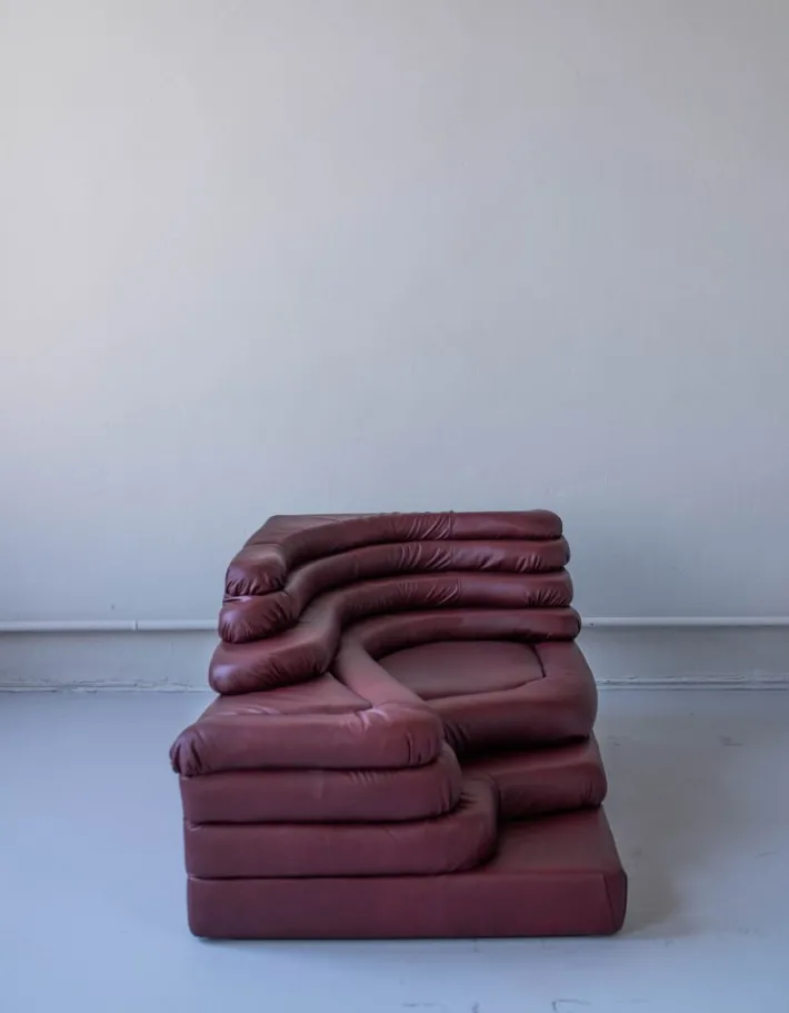 Pamono Terrazza Landscapes in Burgundy Leather by Ubald Klug for de Sede, 1970s, Set of 4 Outlet