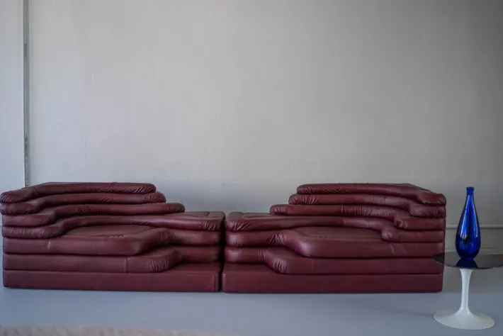 Pamono Terrazza Landscapes in Burgundy Leather by Ubald Klug for de Sede, 1970s, Set of 4 Outlet