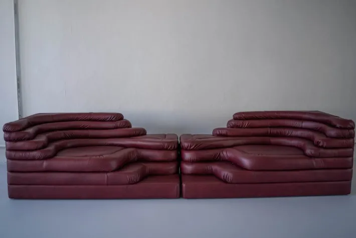 Pamono Terrazza Landscapes in Burgundy Leather by Ubald Klug for de Sede, 1970s, Set of 4 Outlet