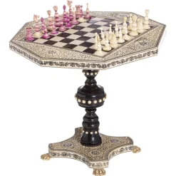 Pamono 19th Century Anglo-Indian Miniature Game Table with Chess Pieces, Set of 33 New