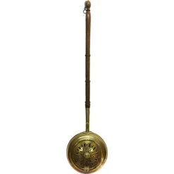 Pamono 18th Century Brass Bedpan With Original Dark Oak Wooden Turned Steel