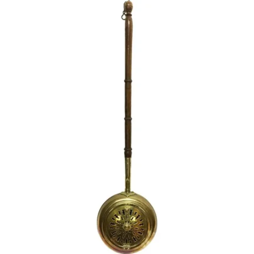 Pamono 18th Century Brass Bedpan With Original Dark Oak Wooden Turned Steel