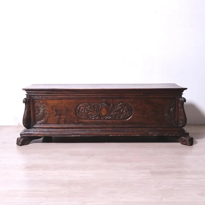 Pamono 17th Century Carved Walnut Chest, Italy, 1890s Online
