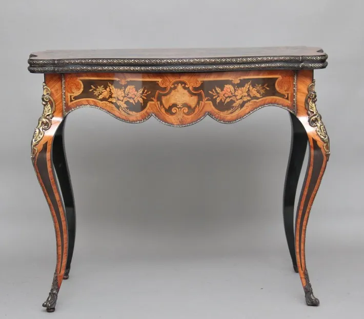 Pamono 19th Century Ebonised Marquetry & Ormolu Card Table, 1870s Hot