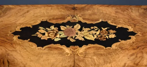 Pamono 19th Century English Victorian Burl Walnut and Marquetry Inlaid Card Table, 1860s Outlet