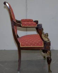 Pamono 19th Century French Empire Egyptian Sphinx Sofa & Armchairs in Ormolu & Hardwood, Set of 3 Hot