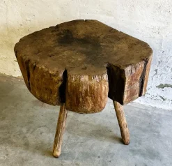 Pamono 19th Century French Provincial Elm Chopping Block Table, France New