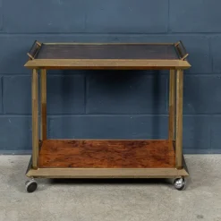 Pamono 20th Century Italian Brass & Burr Walnut Drinks Trolley, 1970s Hot