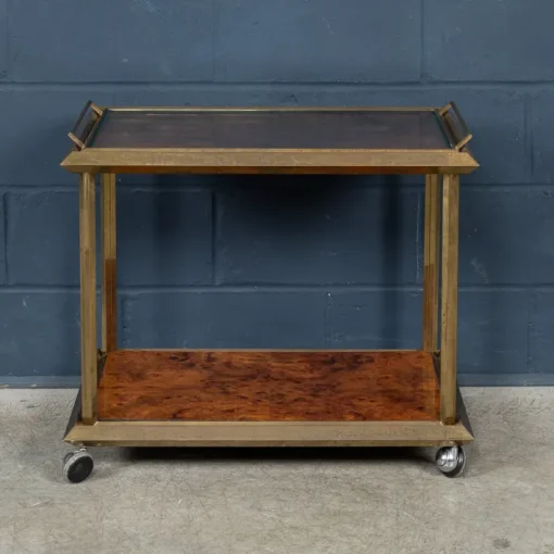 Pamono 20th Century Italian Brass & Burr Walnut Drinks Trolley, 1970s Hot