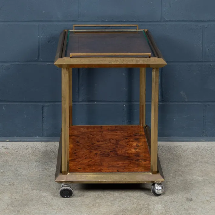Pamono 20th Century Italian Brass & Burr Walnut Drinks Trolley, 1970s Hot