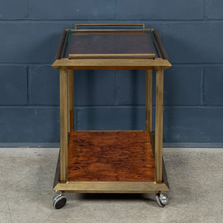 Pamono 20th Century Italian Brass & Burr Walnut Drinks Trolley, 1970s Hot