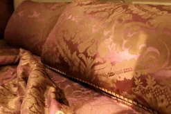 Pamono 19th Century Italian Canopy Bed with Silver Friezes and Upholstered Purple Silk Sale