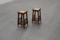 Pamono 20th Century Rustic Wooden Side Tables with Ceramic Tile Top, France, 1940s, Set of 2 Discount