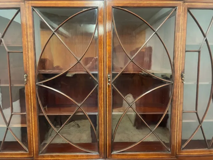 Pamono 19th Century Inlaid Mahogany Breakfront Bookcase, 1880s