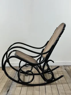 Pamono Thonet Rocking Chair in Blackened Curved Wood and Cane, 1900s by Michael Thonet, 1890s Outlet