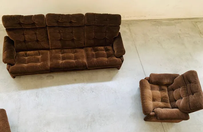 Pamono Three-Seater Sofa and Lounge Chairs by Tobia & Afra Scarpa for B&B Italia, 1970, Set of 3