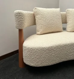 Pamono Three-Seater Sofa with Conical Legs in White Bouclé Wood, 2000s
