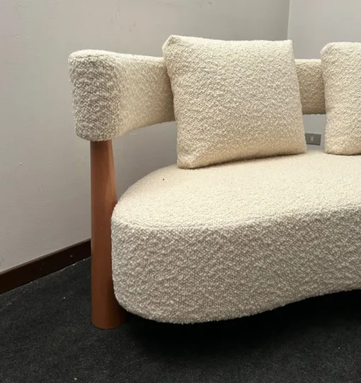 Pamono Three-Seater Sofa with Conical Legs in White Bouclé Wood, 2000s