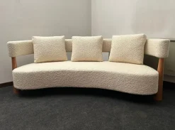 Pamono Three-Seater Sofa with Conical Legs in White Bouclé Wood, 2000s