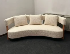 Pamono Three-Seater Sofa with Conical Legs in White Bouclé Wood, 2000s