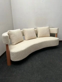 Pamono Three-Seater Sofa with Conical Legs in White Bouclé Wood, 2000s