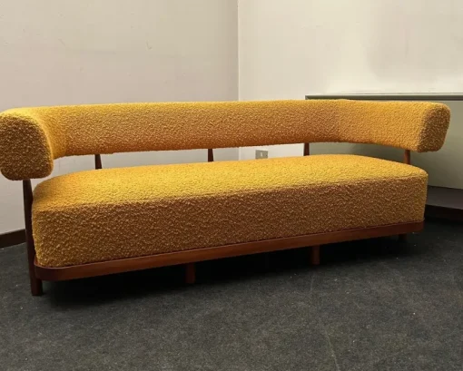 Pamono Three-Seater Sofa with Tapered Legs in Mustard-Colored Bouclé Wood, 2000s Hot