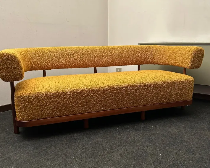 Pamono Three-Seater Sofa with Tapered Legs in Mustard-Colored Bouclé Wood, 2000s Hot