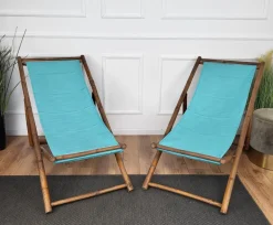 Pamono Transat Folding Deck Chair in Bamboo Wood and Fabric, 1970s Best