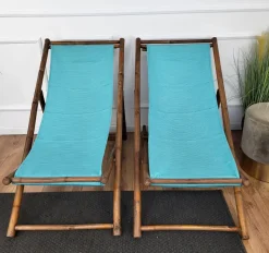 Pamono Transat Folding Deck Chair in Bamboo Wood and Fabric, 1970s Best