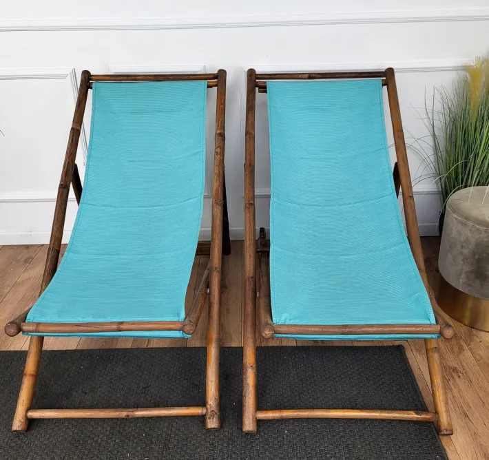 Pamono Transat Folding Deck Chair in Bamboo Wood and Fabric, 1970s Best