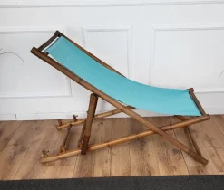 Pamono Transat Folding Deck Chair in Bamboo Wood and Fabric, 1970s Best