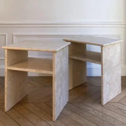 Pamono Travertino Al Verso Bedside Tables by Almarmo, Set of 2 Outlet