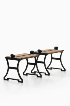 Pamono Trädgårdsmöbel Nr 2 Stools in Cast Iron and Painted Wood attributed to Folke Bensow, 1920, Set of 2 Hot
