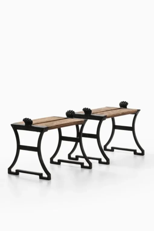 Pamono Trädgårdsmöbel Nr 2 Stools in Cast Iron and Painted Wood attributed to Folke Bensow, 1920, Set of 2 Hot
