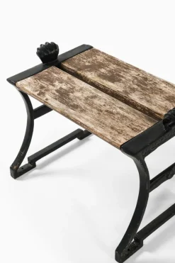 Pamono Trädgårdsmöbel Nr 2 Stools in Cast Iron and Painted Wood attributed to Folke Bensow, 1920, Set of 2 Hot