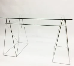 Pamono Trestle Leg Console Table / Desk With Two-Tiered Glass Top Online