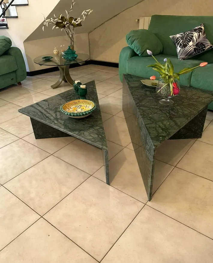 Pamono Triangle Marble Coffee Table in Real Marble by Andrea Grasso, Set of 2 New
