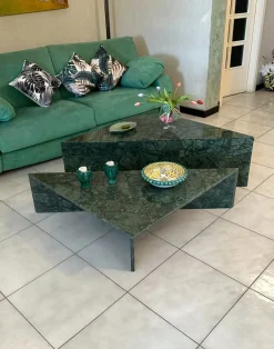 Pamono Triangle Marble Coffee Table in Real Marble by Andrea Grasso, Set of 2 New