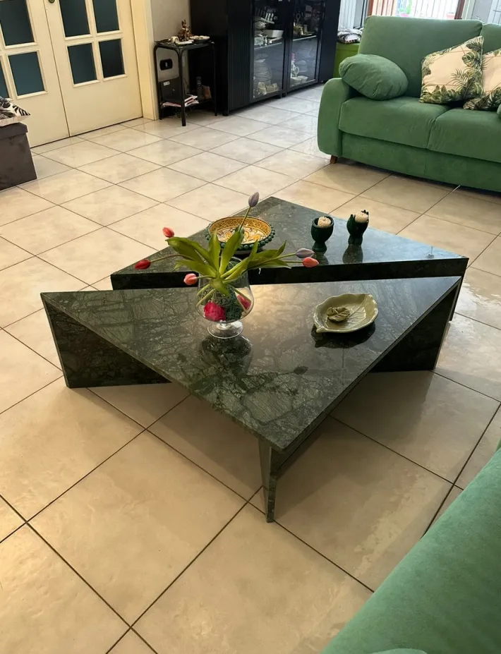 Pamono Triangle Marble Coffee Table in Real Marble by Andrea Grasso, Set of 2 New