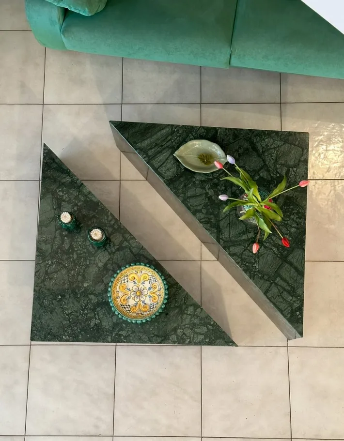 Pamono Triangle Marble Coffee Table in Real Marble by Andrea Grasso, Set of 2 New