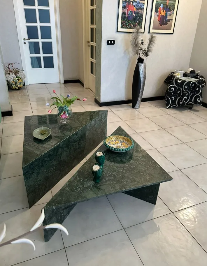 Pamono Triangle Marble Coffee Table in Real Marble by Andrea Grasso, Set of 2 New