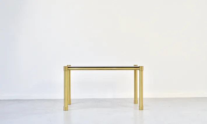 Pamono Tubular Brass and Smoked Glass Coffee Table, 1960s Hot