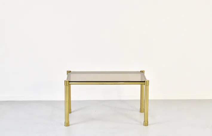 Pamono Tubular Brass and Smoked Glass Coffee Table, 1960s Hot