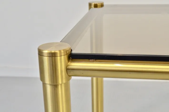 Pamono Tubular Brass and Smoked Glass Coffee Table, 1960s Hot