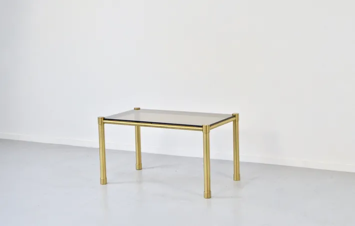 Pamono Tubular Brass and Smoked Glass Coffee Table, 1960s Hot