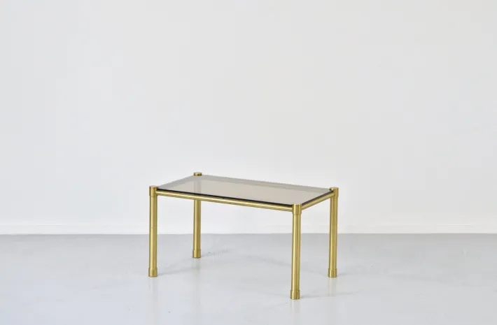 Pamono Tubular Brass and Smoked Glass Coffee Table, 1960s Hot