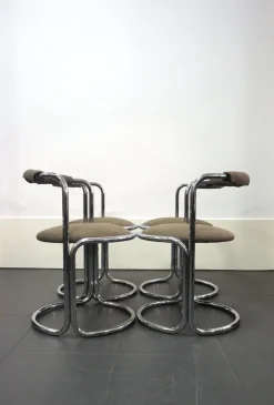 Pamono Tubular Steel Chairs, Italy, 1970s, Set of 4