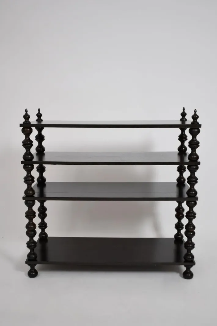 Pamono Turned Ebonised Wood Bookshelf, 1950s Outlet
